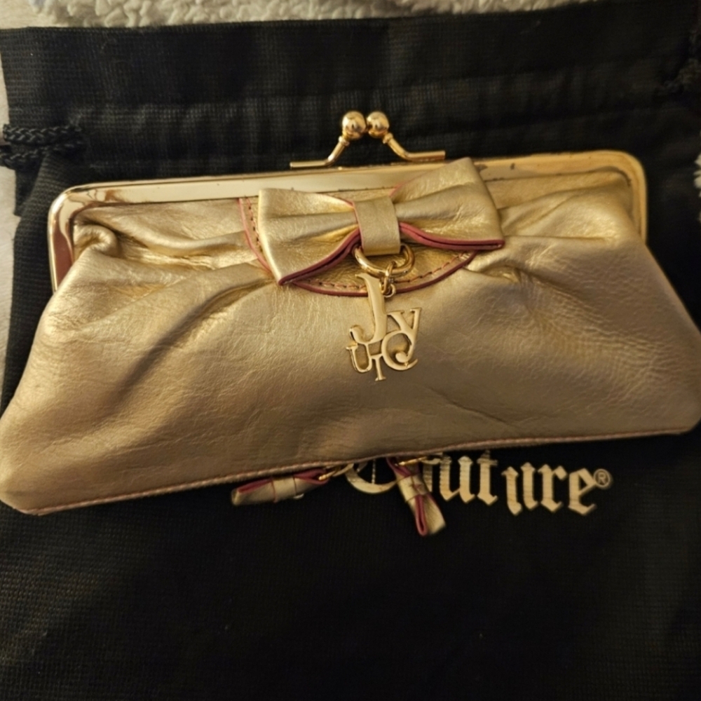 Rare Juicy Couture Kisslock Y2K Beautiful Gold Metallic Clutch Coin Bag - Picture 3 of 8